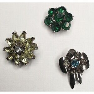 Vintage Miniature Flower Cluster Brooches Pins Silver Tone Accent Statement